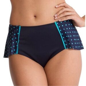 Spanx Flirty Skirted Swim Bottom Navy Splash Polka Dot Sz 10 NWT